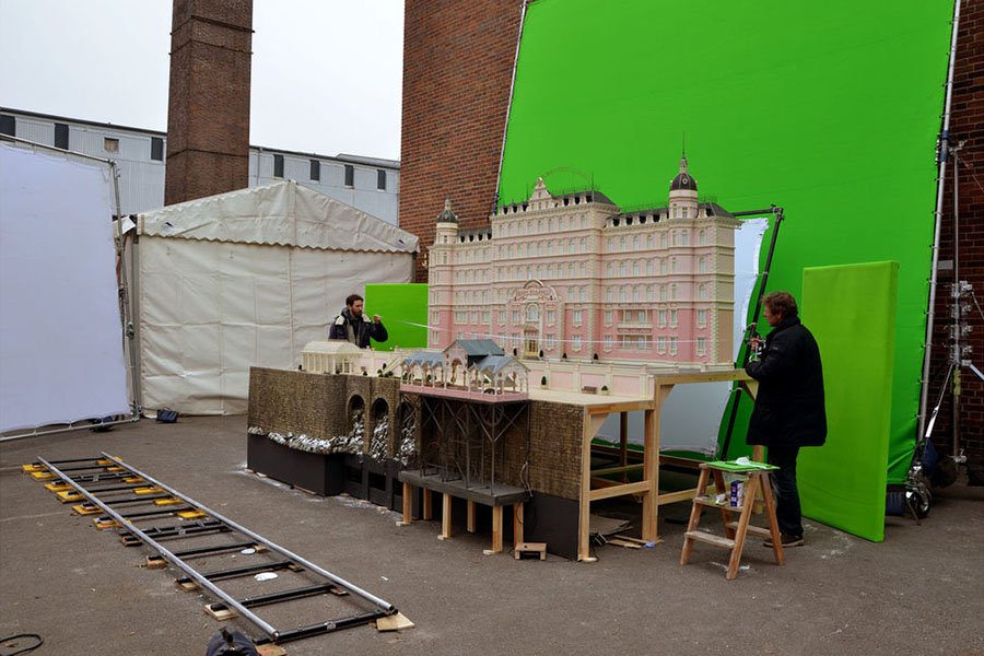 Miniature exterior of the Grand Budapest Hotel during production