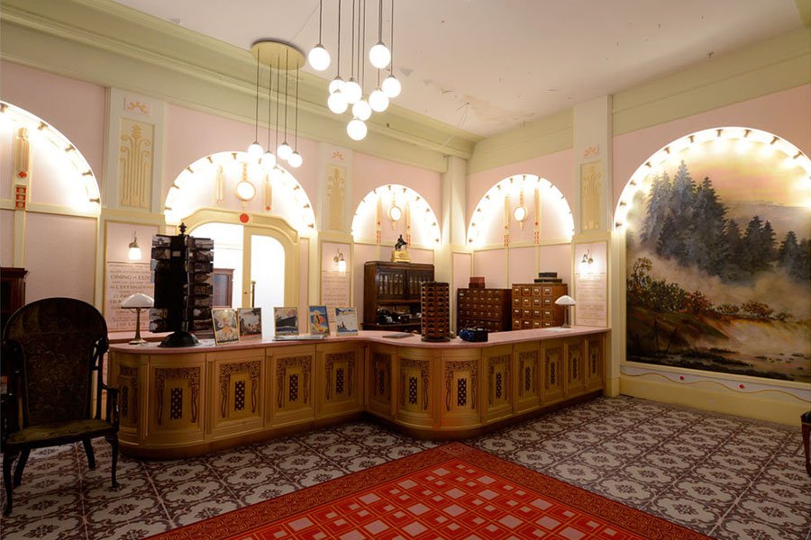 Grand Budapest reception desk set with illuminated arches